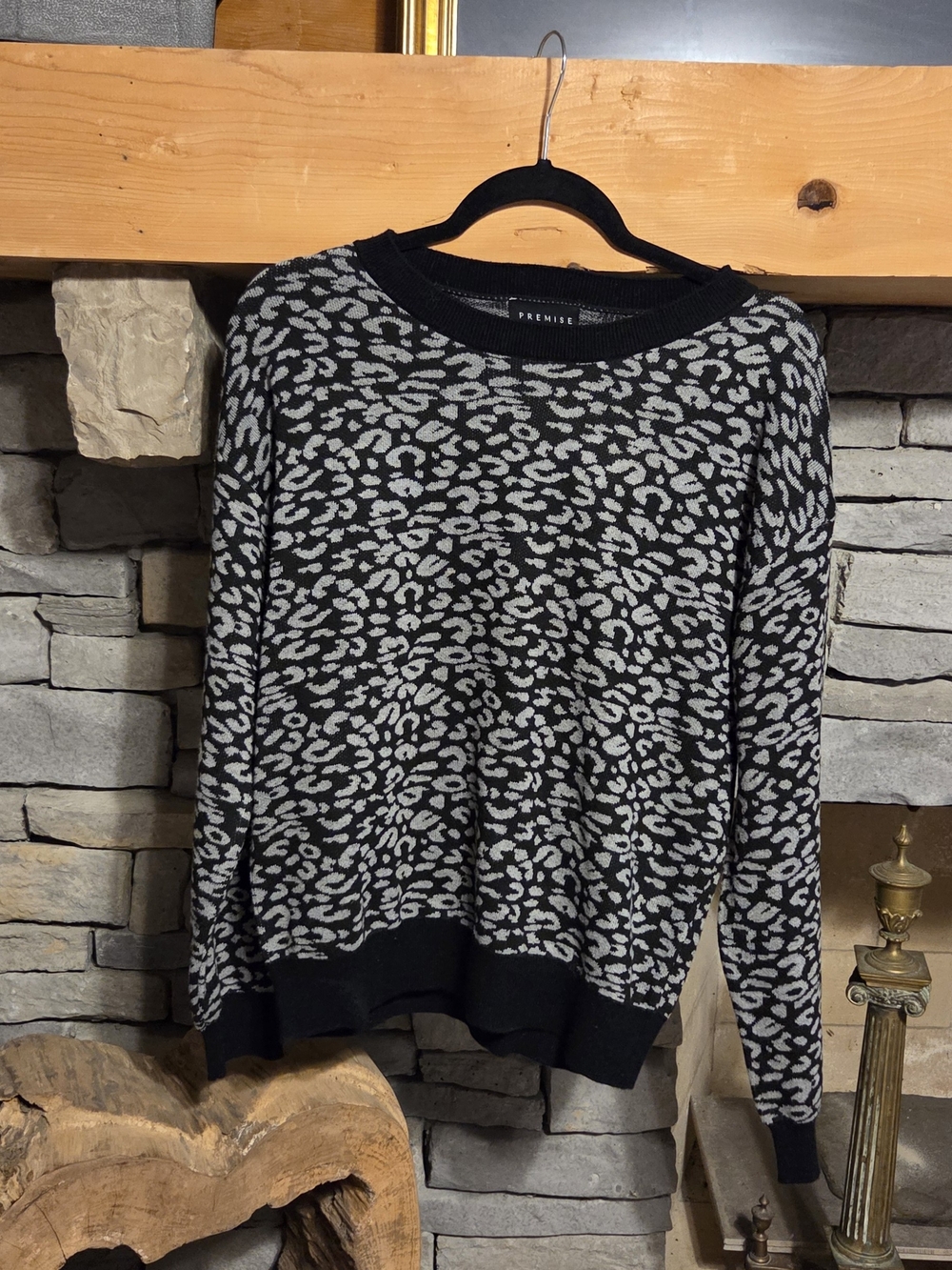 Premise Black & Gray Leopard Print Crewneck Sweater